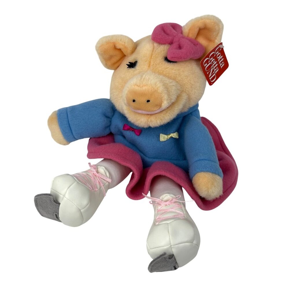 Gund Plush Petula Ice Skater‎ Pig Hand Puppet 12”Blue & Pink Outfit #9197 Tags